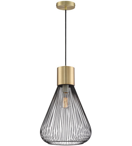 Lite Source Freira 1 Light Pendant, Antique Brass/Black Wire