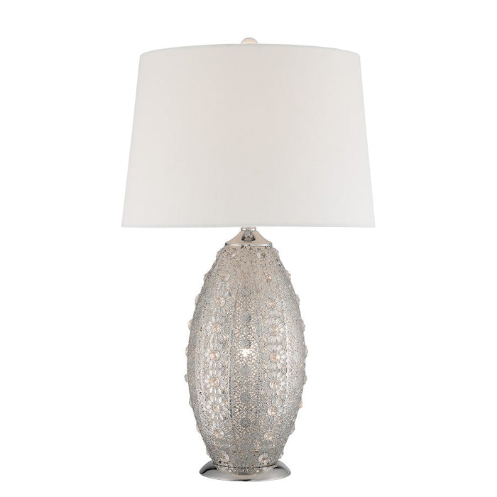 Lite Source Masura 2 Light Table Lamp, Polished Nickel Metal/White - LS-23494