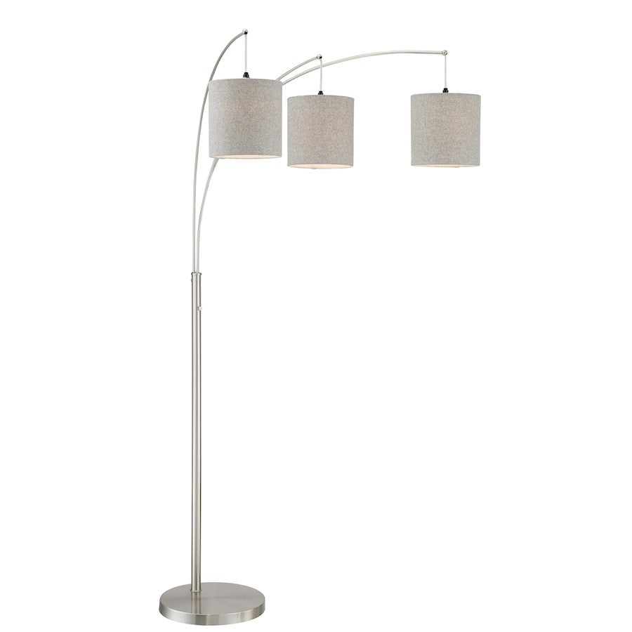 Lite Source Norlan 3-Light Arch Lamp, Brushed Nickel/Grey - LS-83282GREY