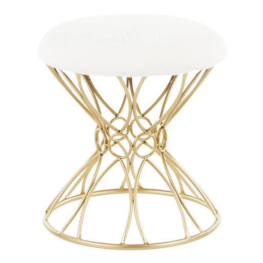 LumiSource Jasmine Vanity Stool, Gold/White Plush Fabric - B18-JASMINEPLSHAUW