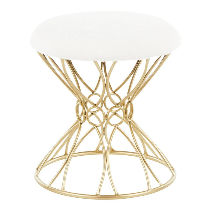 LumiSource Jasmine Vanity Stool, Gold/White Plush Fabric - B18-JASMINEPLSHAUW