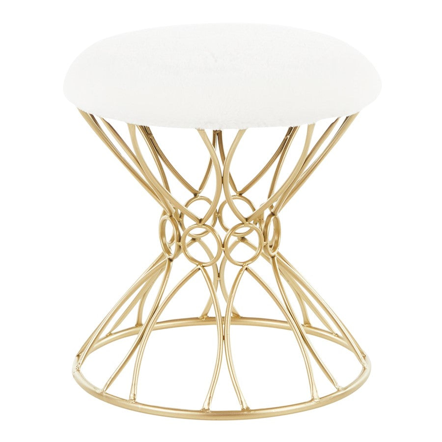 LumiSource Jasmine Vanity Stool, Gold/White Plush Fabric - B18-JASMINEPLSHAUW