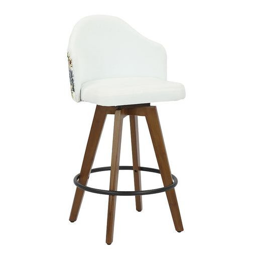 LumiSource Ahoy Counter Stool in Walnut Bamboo/White Fabric - B26-AHOYFLORALWLW