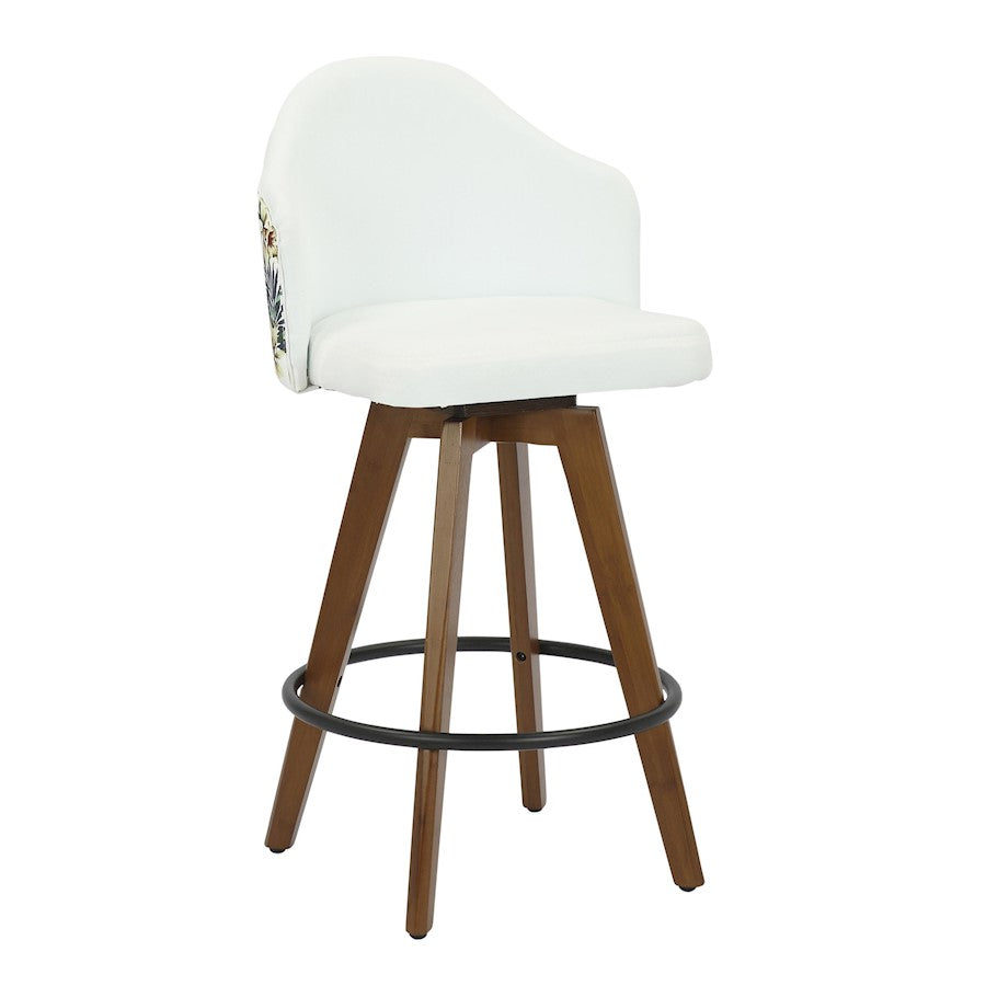 LumiSource Ahoy Counter Stool in Walnut Bamboo/White Fabric - B26-AHOYFLORALWLW