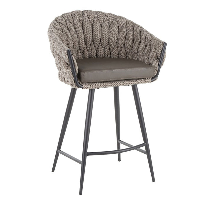 LumiSource Matisse Counter Stool, Black Frame/Grey Fabric - B26-BRAIDMATBKGY