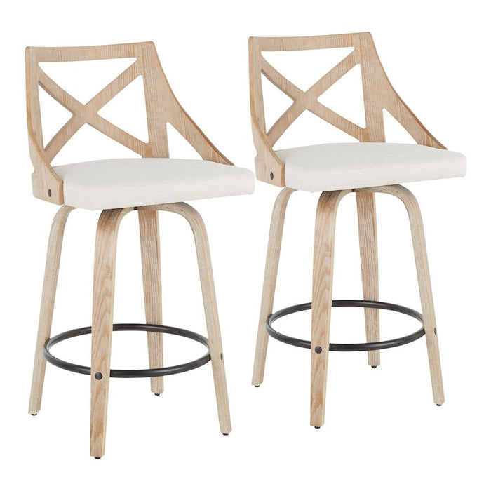 LumiSource Charlotte Set/2 Counter Stool, White/Black/Cream - B26-CHARLOTWWCR2