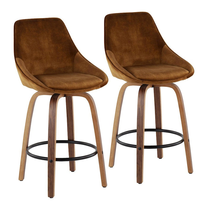 LumiSource Diana Set of 2 Counter Stool, Walnut/Gold/Black - B26-DIANAGRTQWLVY2