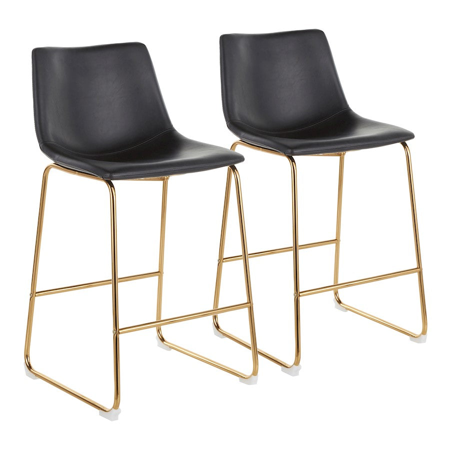 LumiSource Duke Counter Stool, Set of 2, Gold Metal/Black PU - B26-DUKEAUBK2