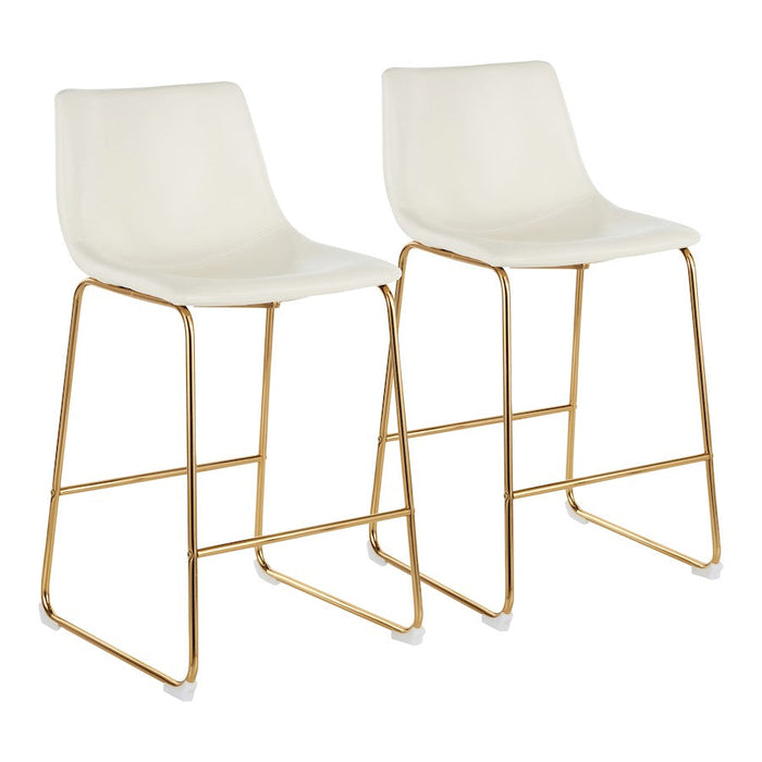 LumiSource Duke Counter Stool, Set of 2, Gold Metal/White PU - B26-DUKEAUW2