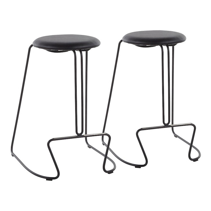 LumiSource Finn Set of 2 Counter Stool in Black Steel/Black PU - B26-FINNBKBK2