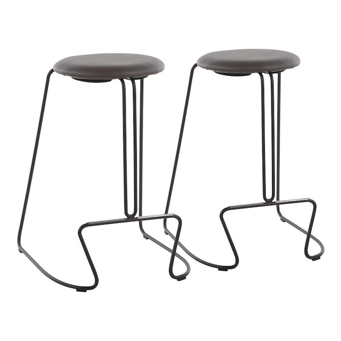 LumiSource Finn Set of 2 Counter Stool in Black Steel/Grey PU - B26-FINNBKGY2