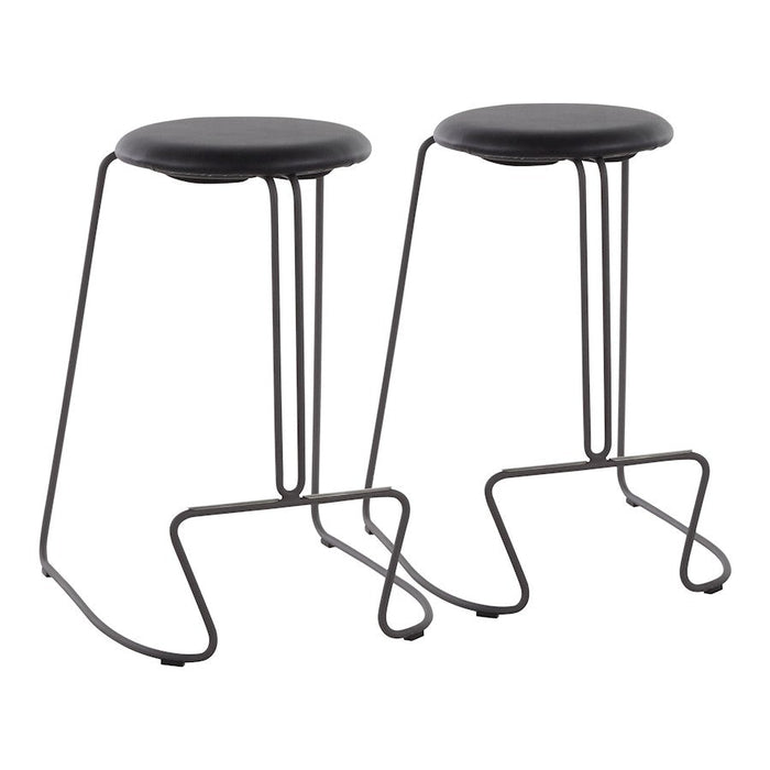 LumiSource Finn Set of 2 Counter Stool in Grey Steel/Black PU - B26-FINNGYBK2