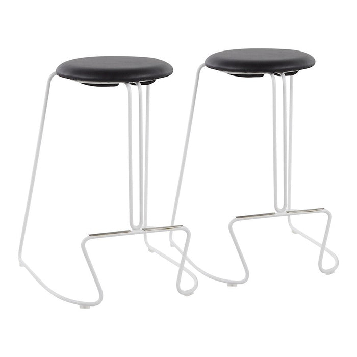 LumiSource Finn Set of 2 Counter Stool in White Steel/Black PU - B26-FINNWBK2