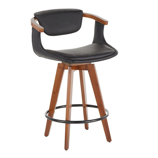 LumiSource Oracle Counter Stool, Walnut Bamboo/Black PU - B26-ORACLEWLBK