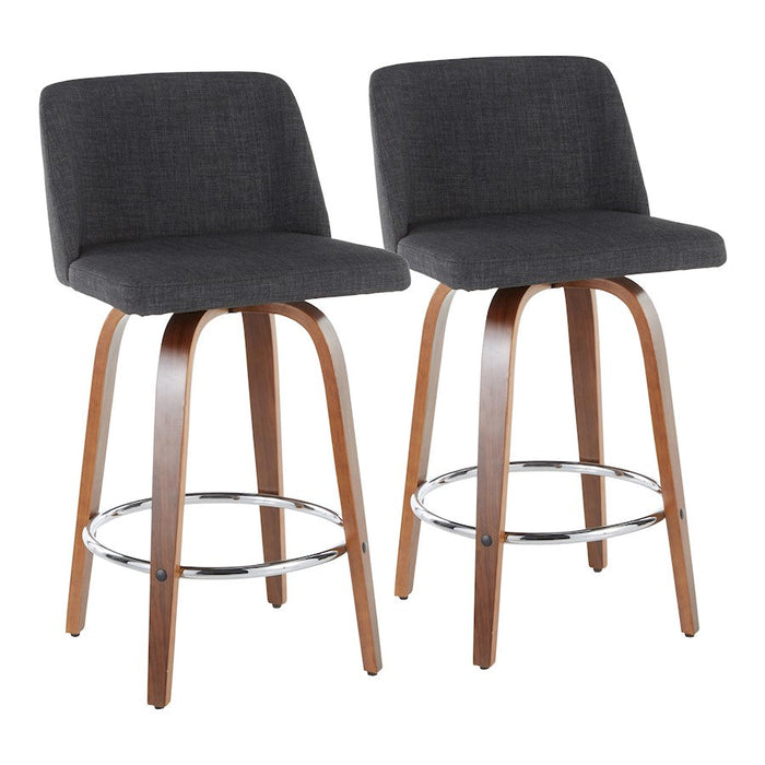 LumiSource Toriano Counter Stool, Set of 2, Walnut/Charcoal - B26-TRNO2RWLCHAR2