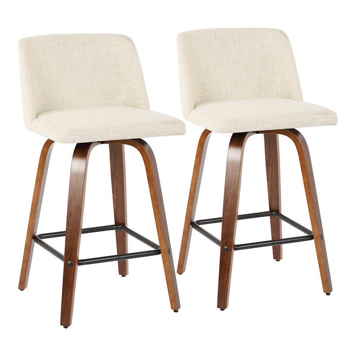 LumiSource Toriano SQ Counter Stool, Set of 2, Walnut/Cream - B26-TRNO2XWLCR2