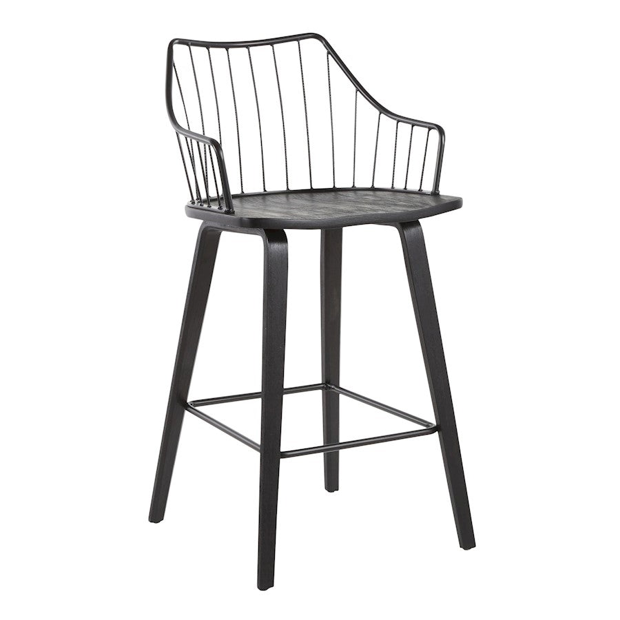 LumiSource Winston Counter Stool in Black Wood/Black Metal - B26-WINSTNBKBK