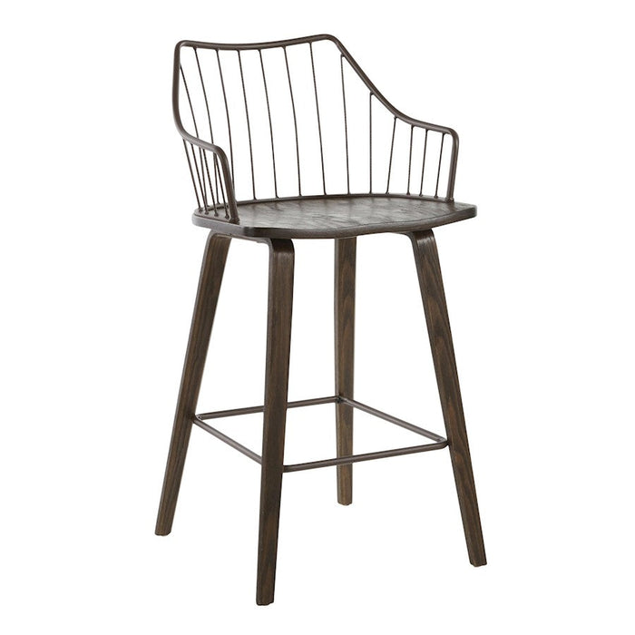 LumiSource Winston Counter Stool, Dark Walnut Wood/Brown Metal - B26-WINSTNWLBN