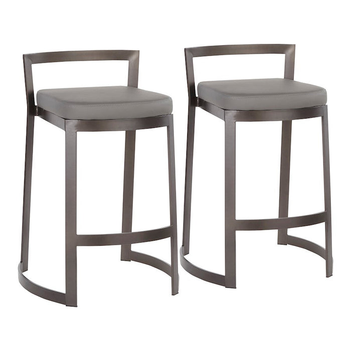 LumiSource Fuji Counter Stool, Set of 2, Antique Metal/Grey PU - B28-FUJDXANGY2