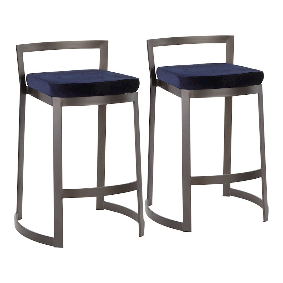 LumiSource Fuji Counter Stool, Set of 2, Antique Metal - B28-FUJDXANVBU2