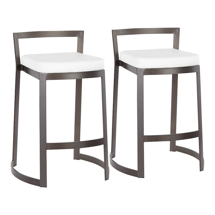 LumiSource Fuji Counter Stool, Set of 2, Antique Metal/White PU - B28-FUJDXANW2