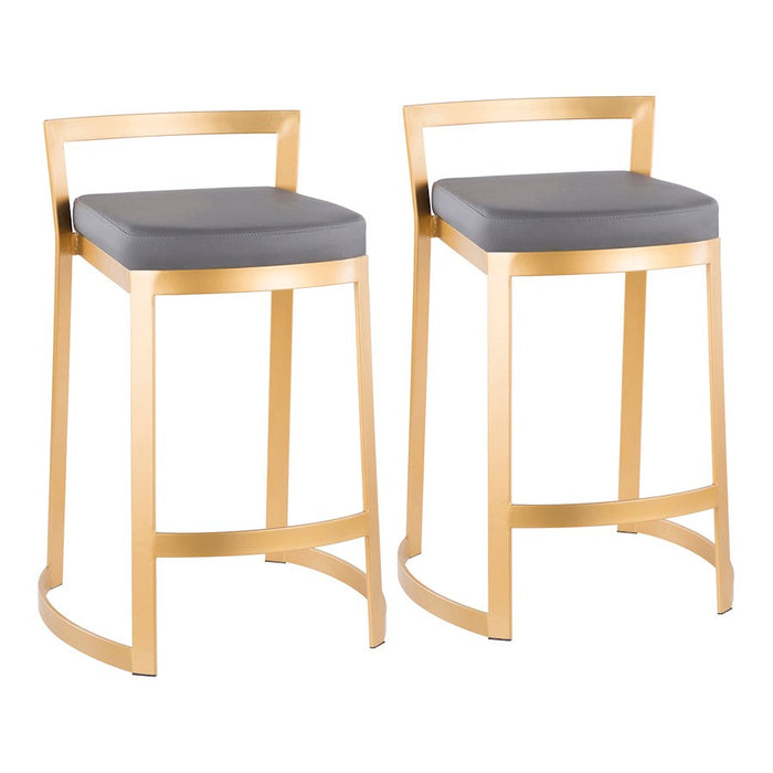 LumiSource Fuji Counter Stool, Set of 2, Gold Metal/Grey PU - B28-FUJDXAUGY