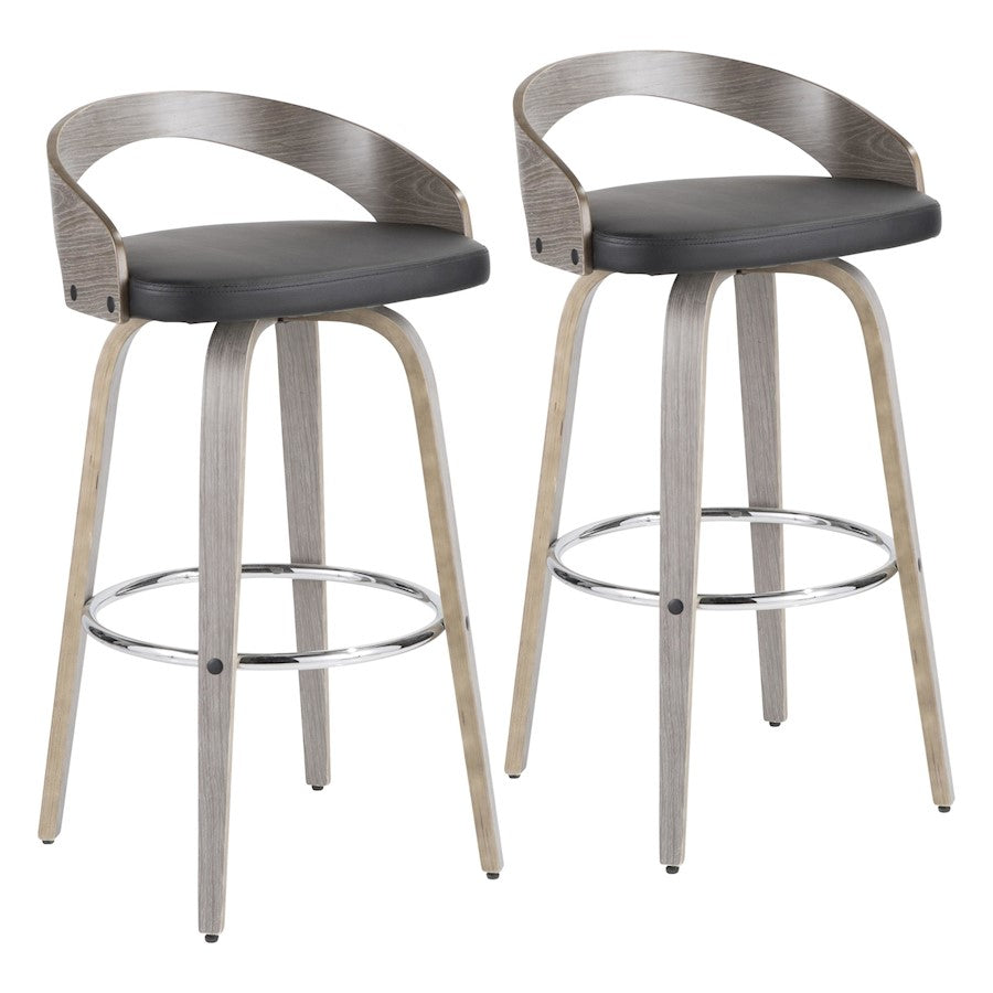 LumiSource Grotto Set/2 Barstool, Lt Grey Wood/Black/Chrome - B30-GROTTORLGYBK2