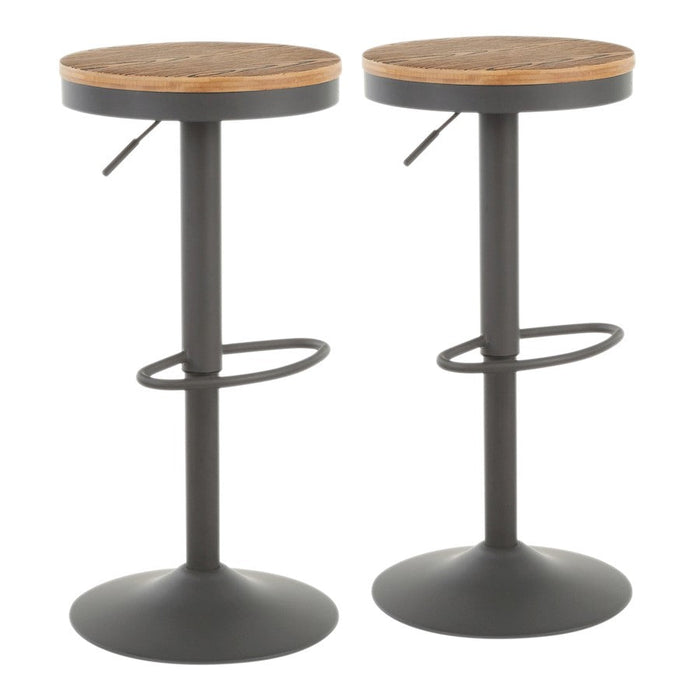 LumiSource Dakota Set of 2 Barstool in Grey Metal/Bamboo - BS-DAKGY2