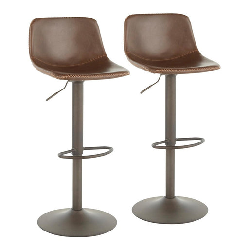 LumiSource Duke Set of 2 Barstool in Antique Metal/Brown PU - BS-DUKEANBN2