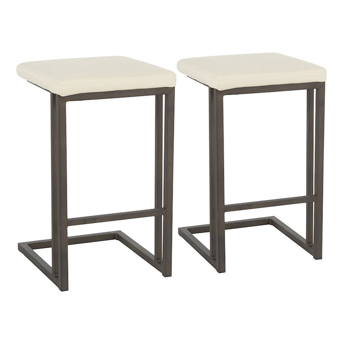 LumiSource Roman Counter Stool, Set of 2, Antique Metal/Cream PU - CS-RMNANCR2