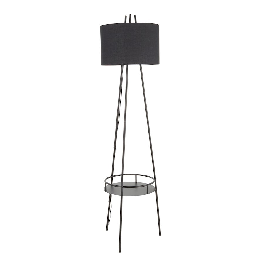 LumiSource Trident Floor Lamp in Black Metal/Black Linen - LS-TRIDENTBKBK