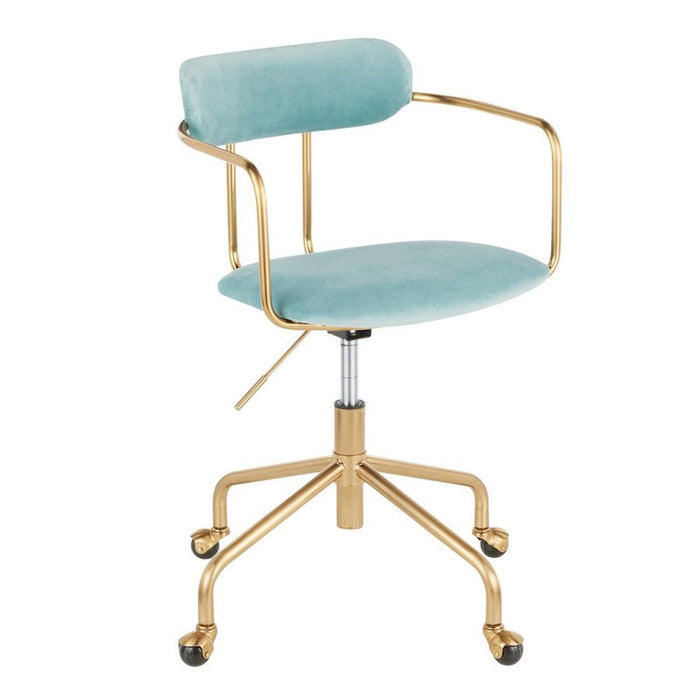 LumiSource Demi Office Chair, Gold Metal/Light Blue Velvet - OC-DEMIAUVLBU