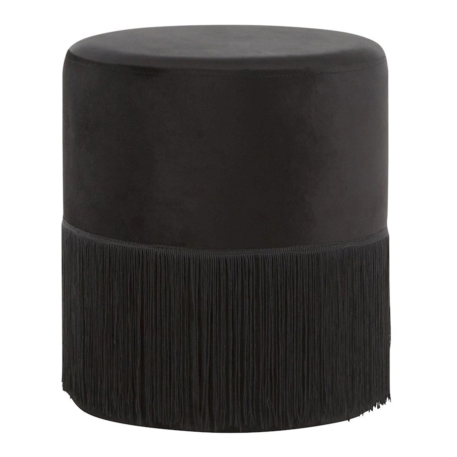 LumiSource Fringe Ottoman in Black Velvet - OT-FRINGEVBK