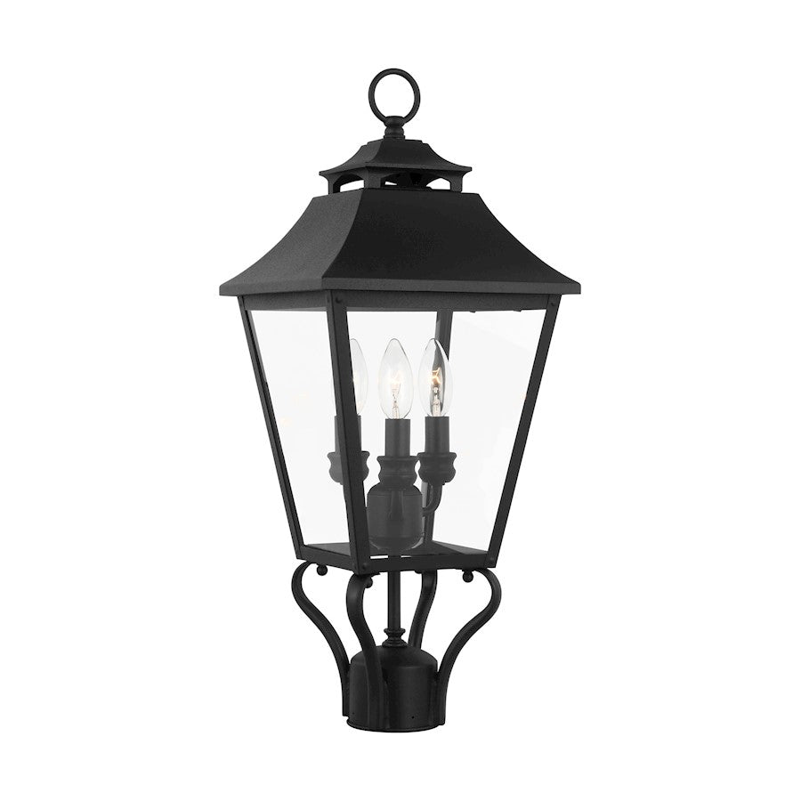 Feiss Galena 3-Lt Outdoor 10" Post Lantern, Black/Clear Seeded - OL14406TXB