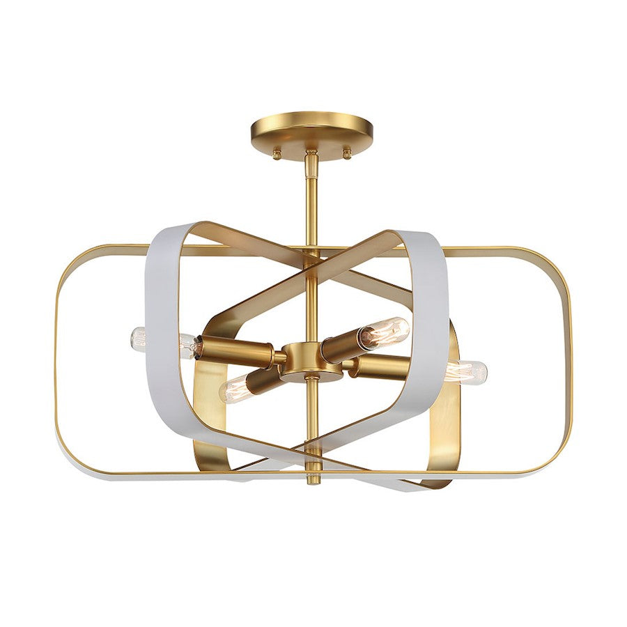 Minka Lavery Aureum 4 Light Semi Flush, Matte White/Honey Gold - 1219-706