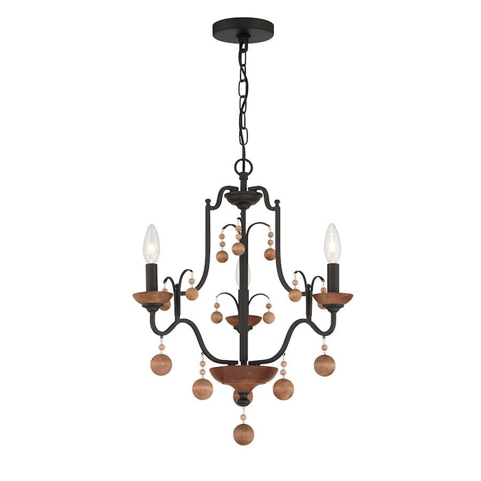 Minka Lavery Colonial Charm 3 Light Chandelier, Bronze/Walnut Accents - 2663-723