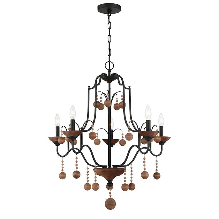 Minka Lavery Colonial Charm 5 Light Chandelier, Bronze/Walnut Accents - 2665-723