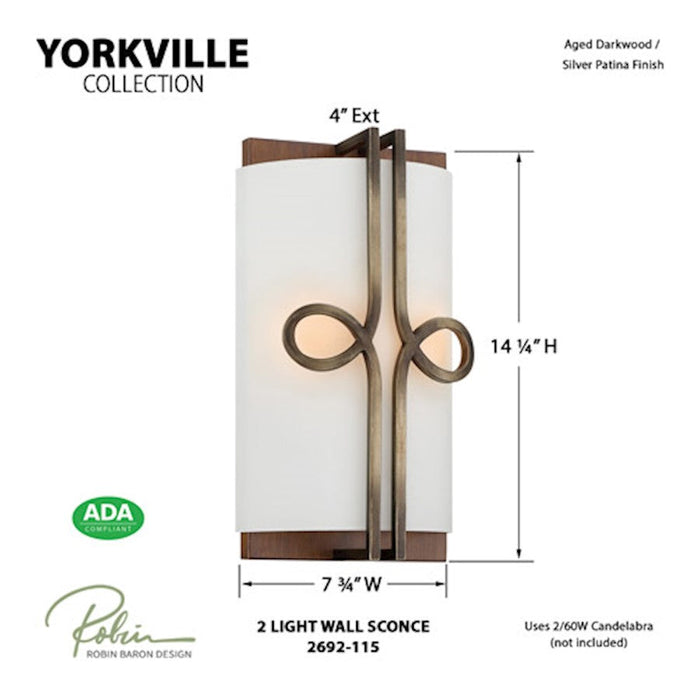 Minka Lavery Yorkville By Robin Baron 2 Lt Wall Sconce, Wood/Silver