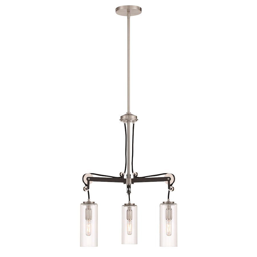 Minka Lavery Pullman Junction 3 Light Chandelier, Coal/Nickel/Clear - 2898-691