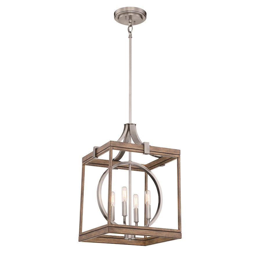 Minka Lavery Country Estates 4 Light 22" Pendant, Wood/Nickel - 4014-280