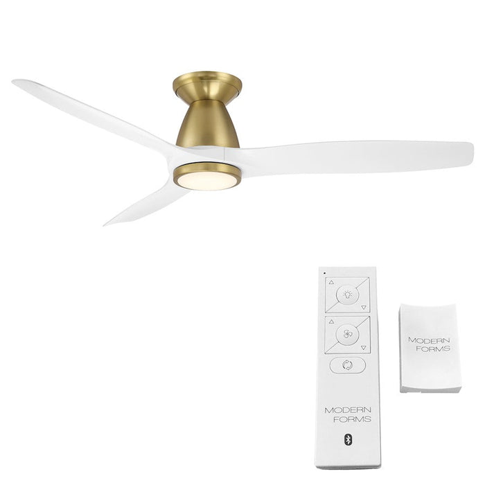 Modern Forms Skylark 3-Blade Flush Ceiling Fan, Soft Brass Matte White