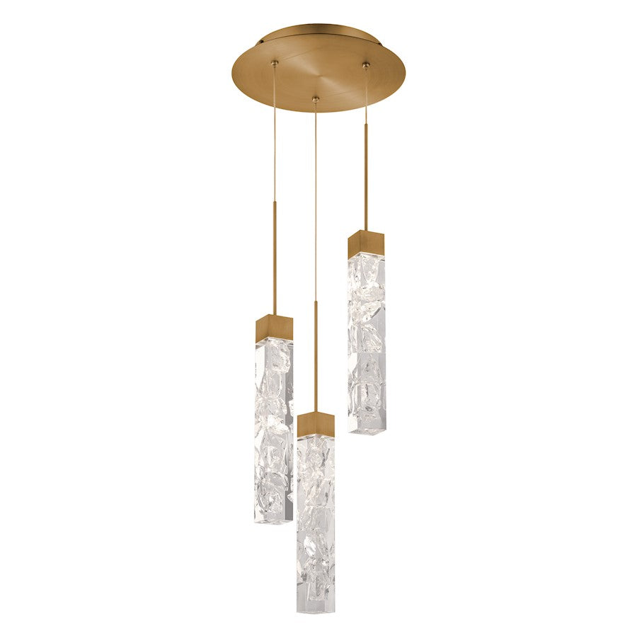 Modern Forms Minx 13" LED 3 Light Pendant 3000K, Brass/Clear - PD-78003R-AB