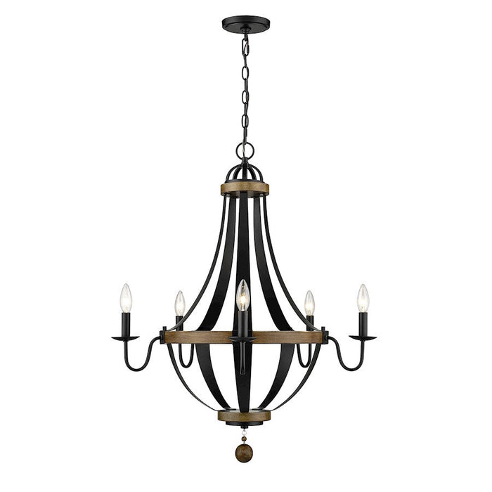 Millennium Ellijay 5 Light 33.5" Chandelier, Matte Black/Wood Tone - 2395-MB-WT