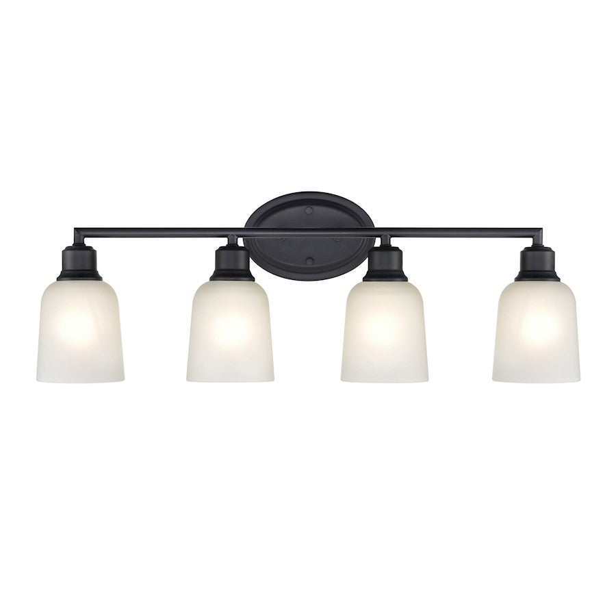 Millennium Lighting Amberle 4 Light Vanity Light, Black/Frosted White - 2804-MB