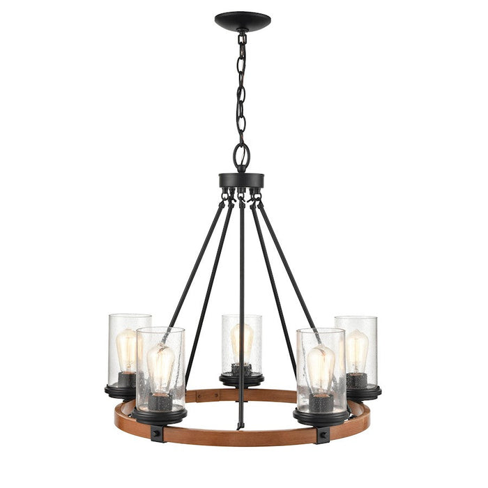 Millennium 5 Light 24.5" Chandelier, Matte Black/Wood Grain - 3825-MB-WG