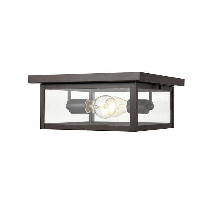 Millennium Evanton 2 Light Outdoor Flush Mount, Bronze/Clear Seeded