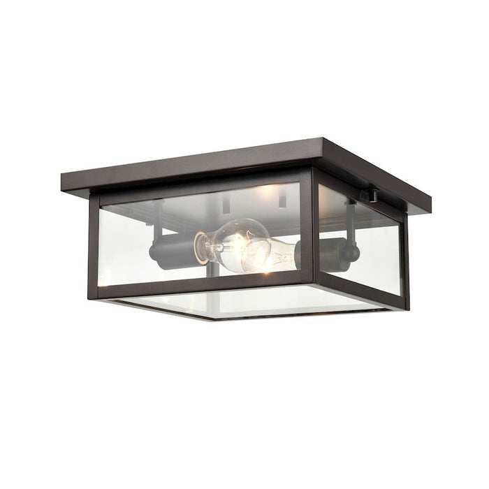 Millennium Evanton 2 Light Outdoor Flush Mount, Bronze/Clear Seeded