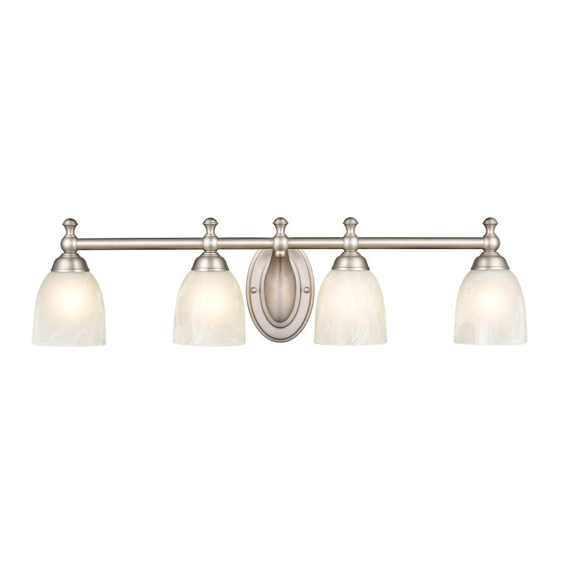 Millennium Lighting 4 Light Vanity Light, Satin Nickel/Faux Alabaster - 4304-SN
