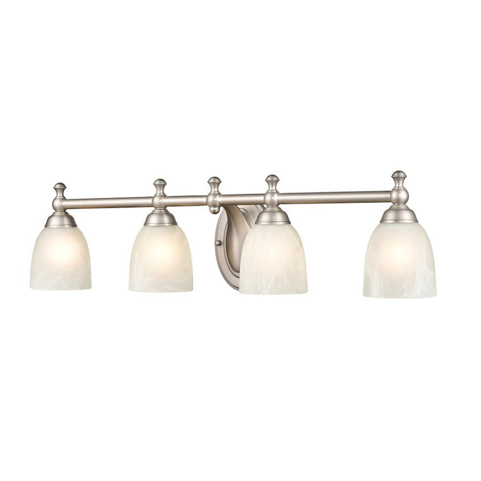 Millennium Lighting 4 Light Vanity Light, Satin Nickel/Faux Alabaster