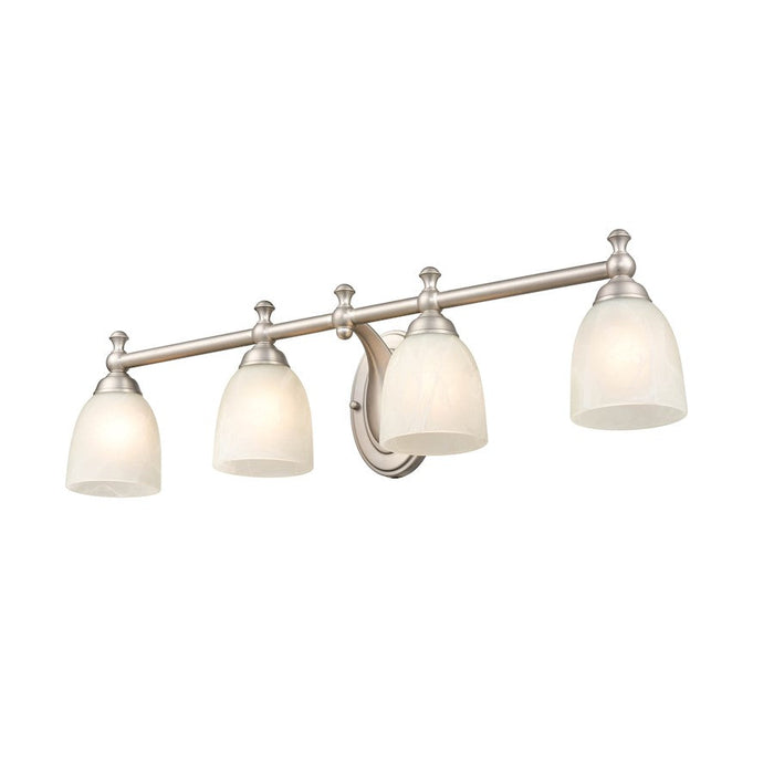 Millennium Lighting 4 Light Vanity Light, Satin Nickel/Faux Alabaster